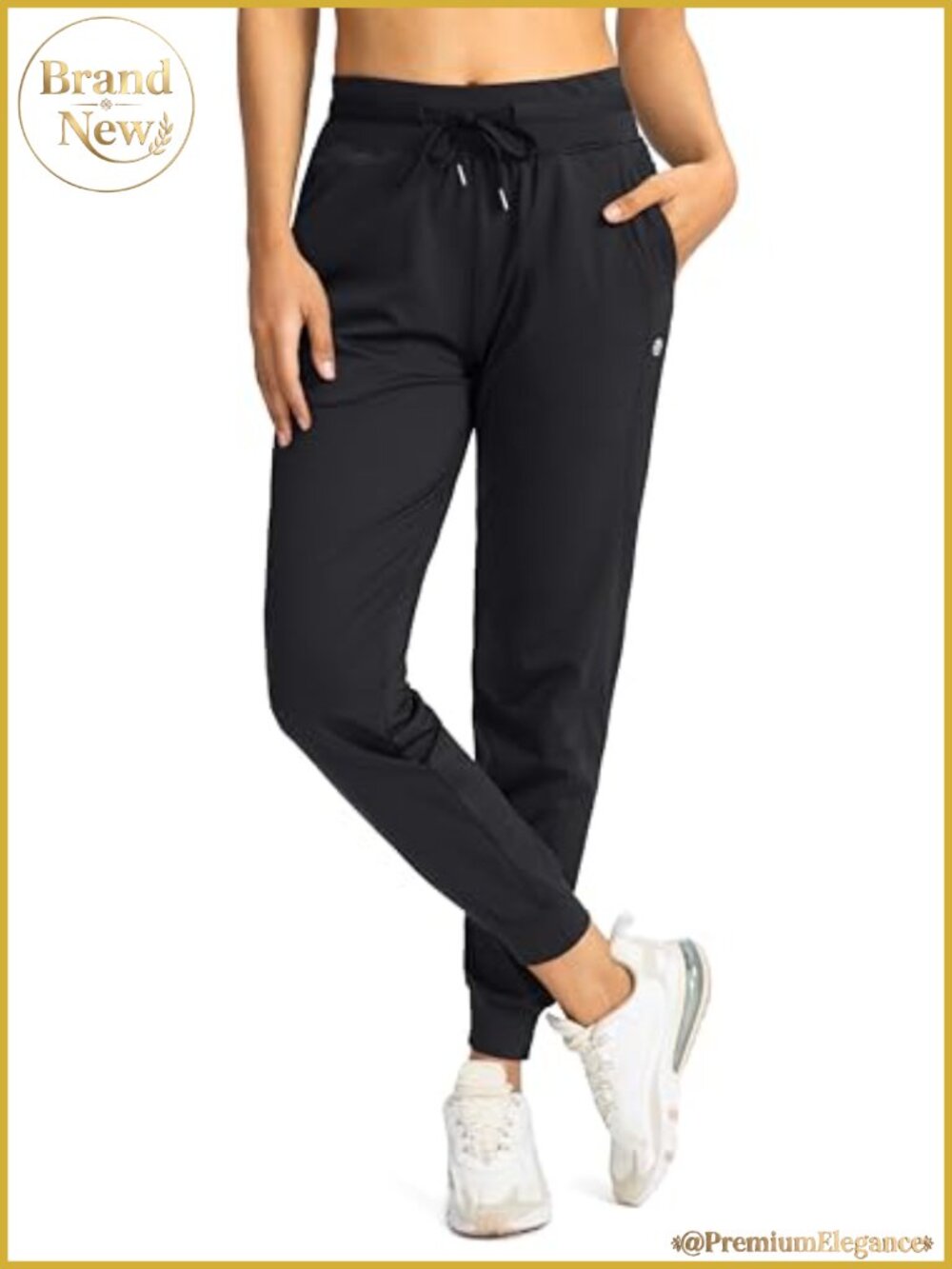 Women's High Waisted Jogger Pants with Zipper Pockets Tapered Leg